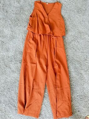 Women's Orange Sleeveless Jumpsuit set